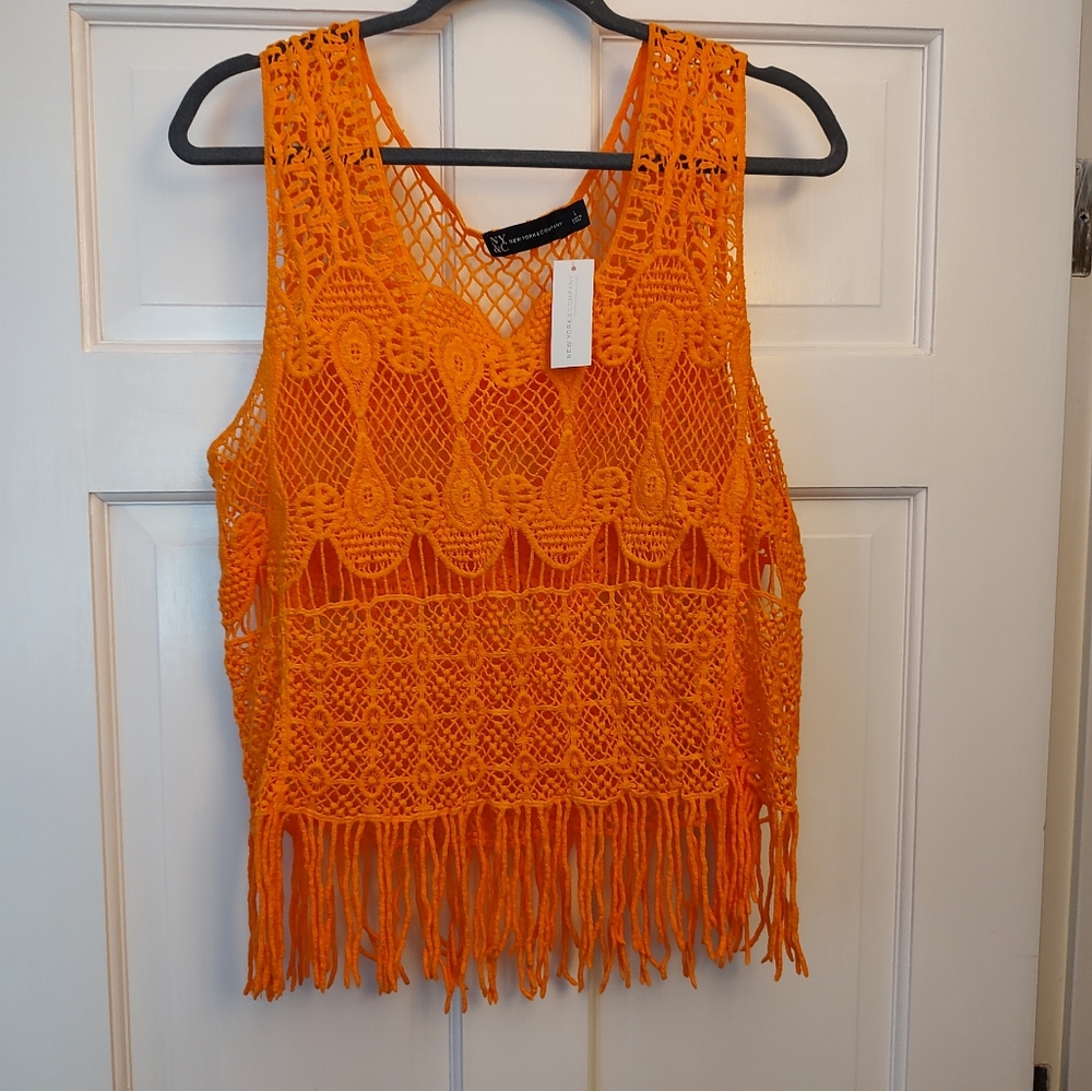 NWT!! NY&Co. Orange Mesh Tank w/Fringe